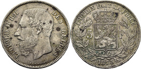 BÉLGICA. Leopoldo II. 5 francos. 1873