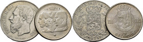 BÉLGICA. Leopoldo II. 20 francos. 1873. 100 francos. 1954. Lote de 2