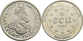BÉLGICA. 5 ecus. Carlos V y valor. 1987. PROOFlike SC+/SC