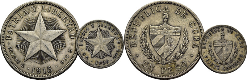 CUBA. 1 peso. 1915. Estrella. 20 céntimos. 1920. K15.1 (-24$) y 13.2 (5$). MBC+/...