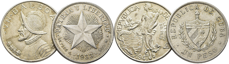 CUBA. 1 peso. 1933. Escudo y estrella. PANAMÁ. 1 balboa. 1947. K15.2 y 13. Algun...