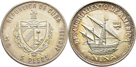 CUBA. 5 pesos. La Niña. Descubrimiento de América. 1981. SC+