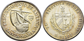 CUBA. 5 pesos. La Santa María. Descubrimiento de América. 1981. SC+. Acuñación mate