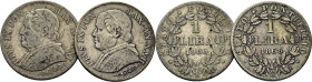 ESTADOS PONTIFICIOS. Pío IX. Roma. 1 lira. 1866 (XXI) y 1868 (XXII). Lote de 2