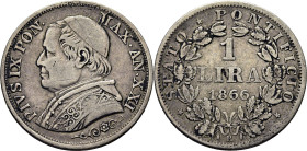 ESTADOS PONTIFICIOS. Pío IX. Roma. 1 lira. Año XXI-1866