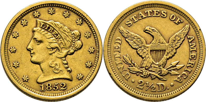 EE.UU/USA. 2 1/2 dólar. Filadelfia. Libertad y águila. 1852 sin filacteria. Fbg1...