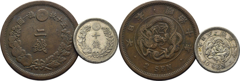 JAPÓN. Mutsuito. 10 sen. 1877. K23 (18$). 2 sen. 1877. K18.1 (6$). MBC+ y MBC/MB...