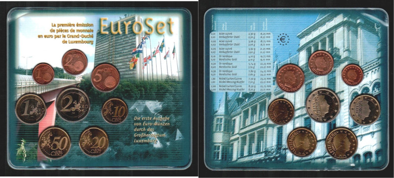 LUXEMBURGO. 2 euros a 1 céntimo. 2002. Blíster de la Primera emisión del Gran Du...