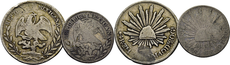 MÉXICO. Zacatecas. 4 reales. 18(--). OM. 2 reales Guanajuato. 1852 sobre 1 (-)F....