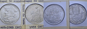 PORTUGAL. 20 y 50 escudos. 1953 y 1969. Renovación financiera y Vasco de Gama. EBC+ y SC. Lote de 2