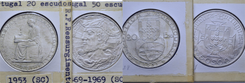PORTUGAL. 20 y 50 escudos. 1953 y 1969. Renovación financiera y Vasco de Gama. K...
