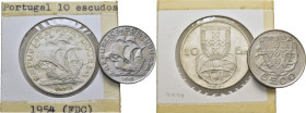 PORTUGAL. 10 y 5 escudos. 1954 y 1948. Nao descubridora. Lote de 2