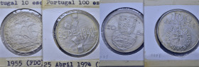 PORTUGAL. 100 y 10 escudos. 1974 y 1955. 25 de abril 1974 y Nao descubridora. Lote de 2