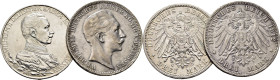 PRUSIA. Guillermo II. 3 marcos (2). Berlín. 1888-1913 A. 1912 A. Lote de 2