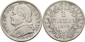VATICANO. Pío IX. Roma. 1 lira. 1868. Año XXIII