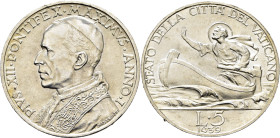 VATICANO. Pío XII. Roma. 5 liras. 1939. Año I. San Pedro pescador guiando la barca