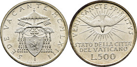 VATICANO. 500 liras. 1963. Sede vacante. Espíritu Santo y escudo del camarlengo
