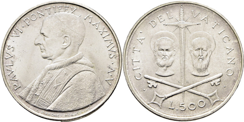 VATICANO. Pablo VI. 500 liras. 1967. Año V. San Pedro y San Pablo.K99. Suave ray...