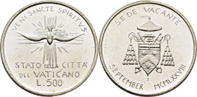 VATICANO. 500 liras. 1978. Sede vacante. Espíritu Santo y escudo del camarlengo. PROOFlike SC+/SC