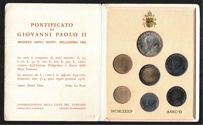 VATICANO. Juan Pablo II. La Paz. 1.000 liras (plata) a 20 liras. 1984. Año 6º. C...
