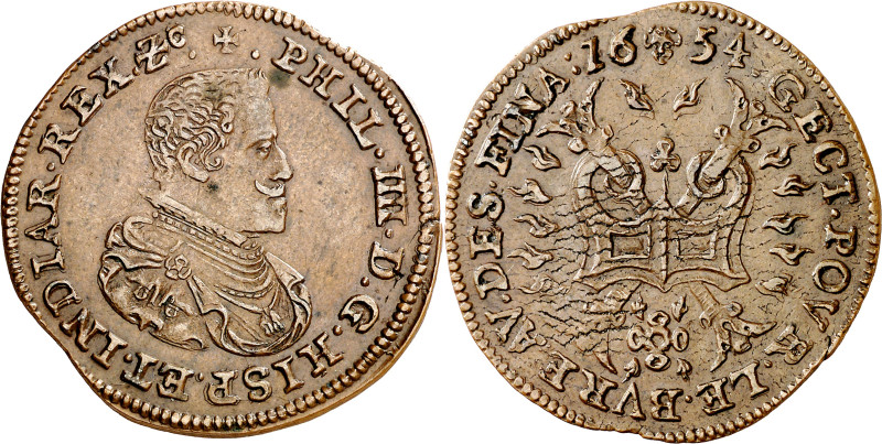 1654. Felipe IV. Bruselas. Tesorería incierta. Jetón. (D. 4060). Escasa así. 5,8...