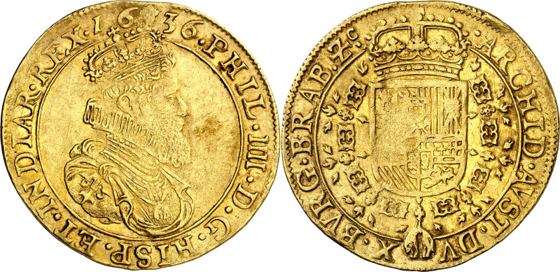 1636. Felipe IV. Bruselas. Doble soberano. (Vti. 1510) (Vanhoudt 636.BS). Rara. ...