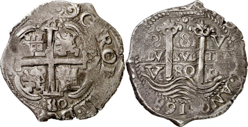 1680. Carlos II. Potosí. V. 8 reales. (AC. 717). Triple fecha y triple ensayador...