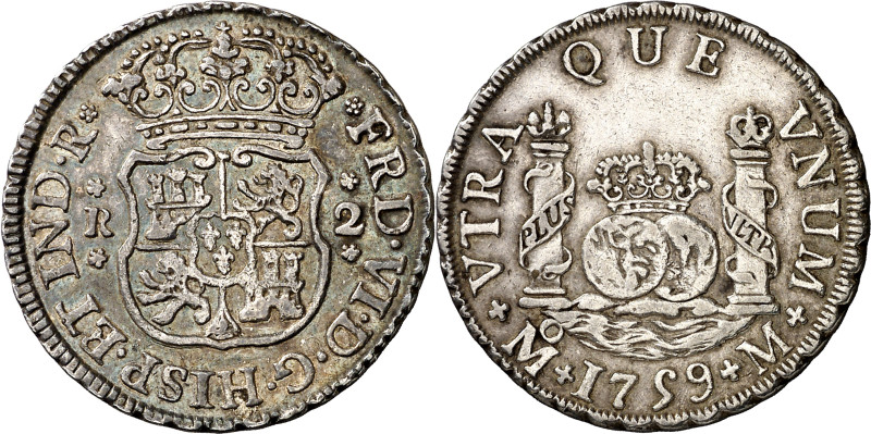 1759. Fernando VI. México. M. 2 reales. (AC. 306). Columnario. Atractiva. Escasa...