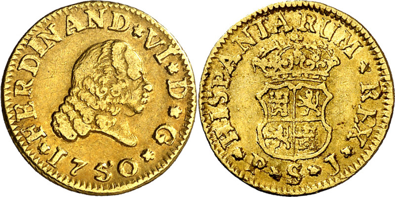 1750. Fernando VI. Sevilla. PJ. 1/2 escudo. (AC. 573). 1,73 g. MBC+/MBC.