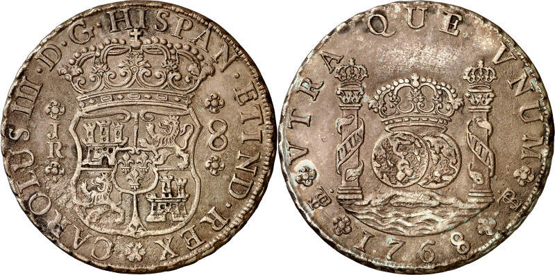 1768. Carlos III. Potosí. JR. 8 reales. (AC. 1160). Columnario. Roseta de 6 péta...