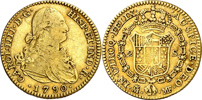 1790. Carlos IV. Madrid. MF. 2 escudos. (AC. 1275). Rayitas. 6,68 g. MBC-/MBC.