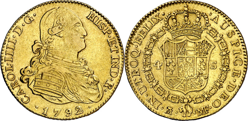 1792. Carlos IV. Madrid. MF. 4 escudos. (AC. 1475). 13,28 g. MBC/MBC+.