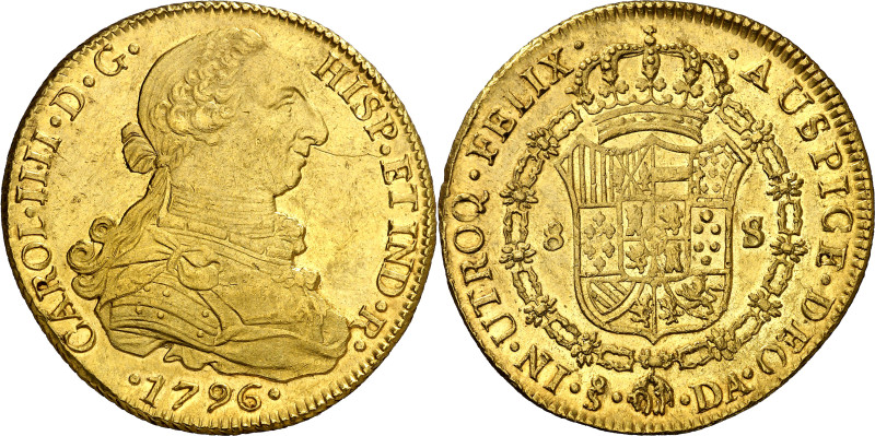 1796. Carlos IV. Santiago. DA. 8 escudos. (AC. 1761) (Cal.Onza 1160). Rayita en ...