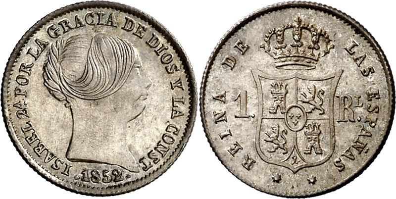 1852. Isabel II. Sevilla. 1 real. (AC. 321). Bello. Brillo original. Escasa así....