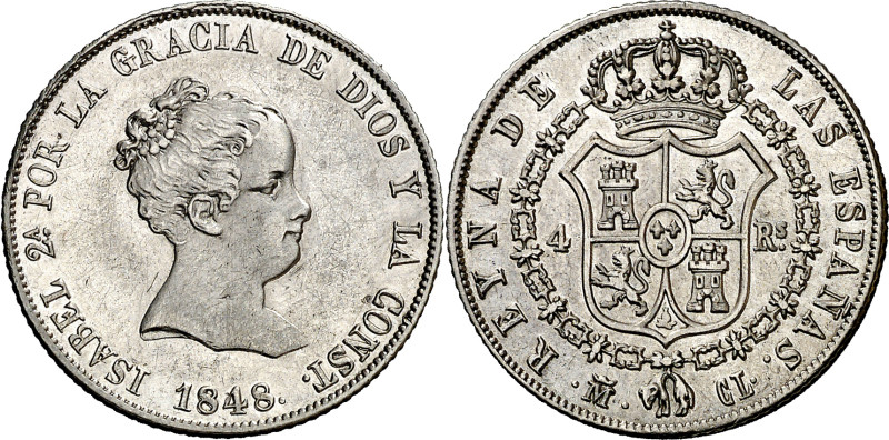 1848. Isabel II. Madrid. CL. 4 reales. (AC. 453). Atractiva. Parte de brillo ori...