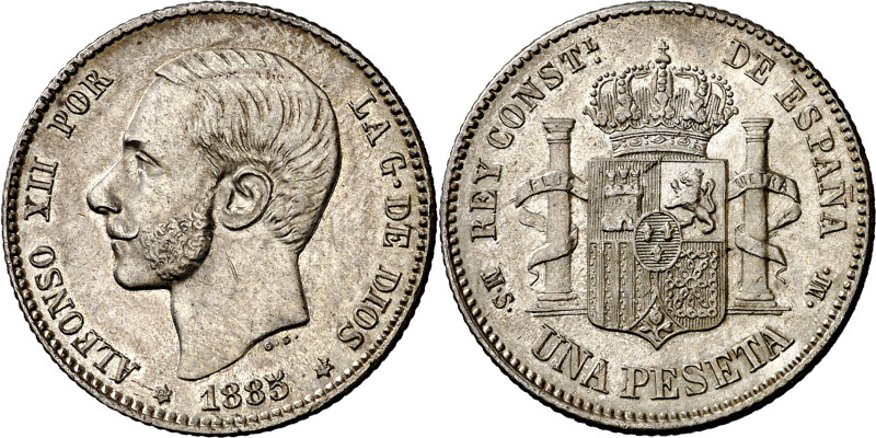 1885*1885. Alfonso XII. MSM. 1 peseta. (AC. 24). Mínima rayita. Bella. Brillo or...