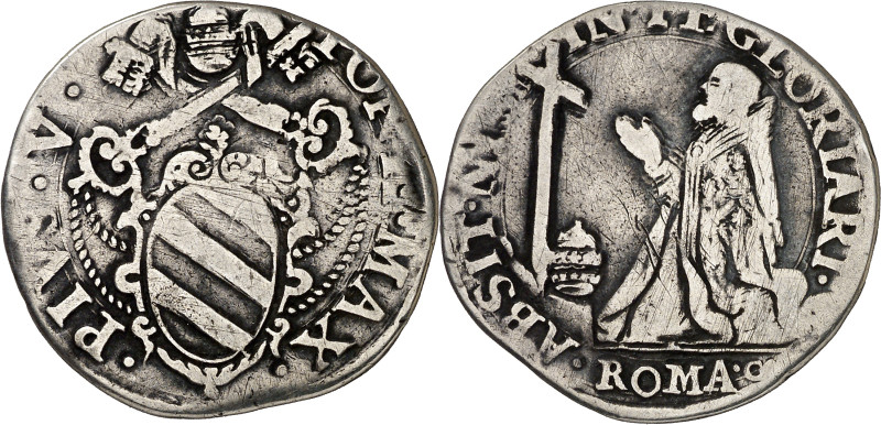 Estados Pontificios. Pío V (1566-1572). Roma. 1 testone. (Muntoni 3). AG. 8,85 g...