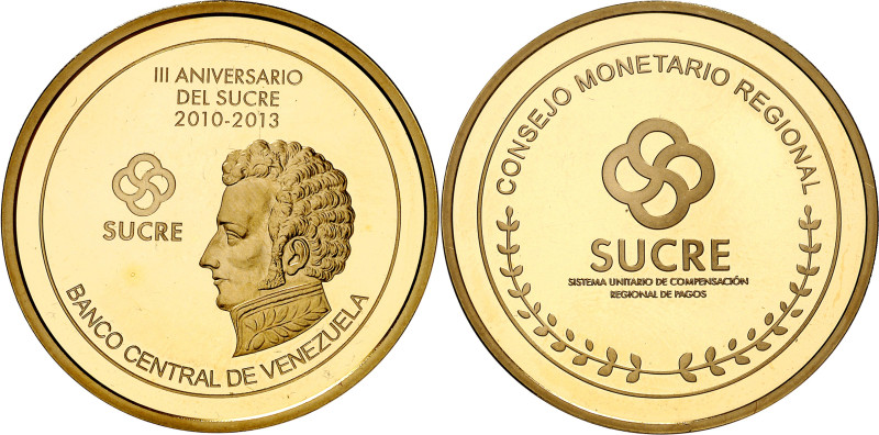 Venezuela. 2013. III Aniversario del Sucre. Muy rara. AU. 33,92 g. Ø33 mm. Proof...