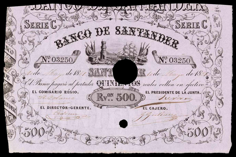 1861. Banco de Santander. 500 reales de vellón. (Ed. A130) (Ed. 139). 10 de mayo...