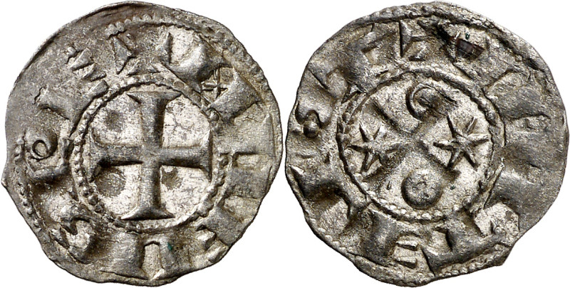 Alfonso VI (1073-1109). Toledo. Dinero. Inédita. Letra A con travesaños en forma...