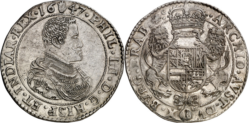 1647. Felipe IV. Amberes. 1 ducatón. (Vti. 1335) (Vanhoudt 642.AN). Mínimas rayi...