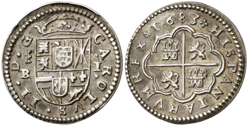 1683. Carlos II. Segovia. 1 real. (AC. 305). Con el escusón de Portugal. Bella. ...