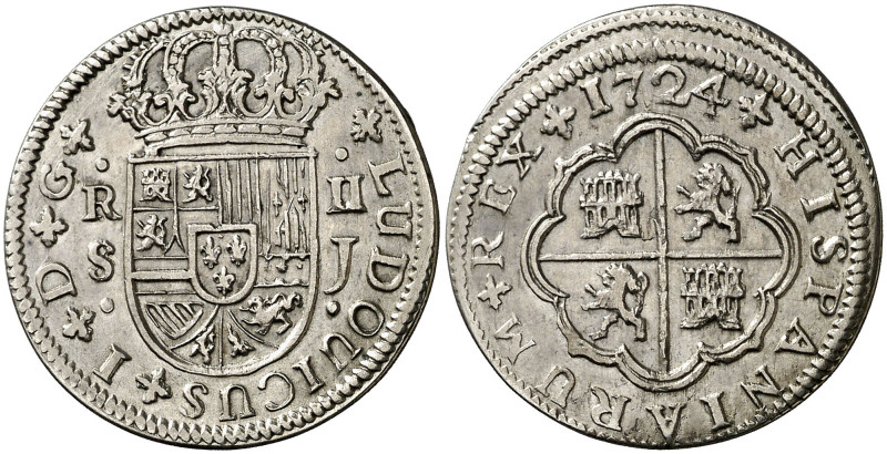 1724. Luis I. Sevilla. J. 2 reales. (AC. 29). Atractiva. Ex Colección Isabel de ...