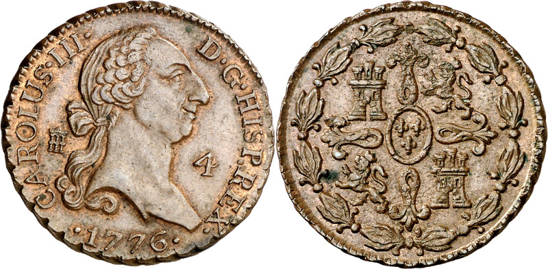 1776. Carlos III. Segovia. 4 maravedís. (AC. 56). Bella. Preciosa pátina. Rara a...