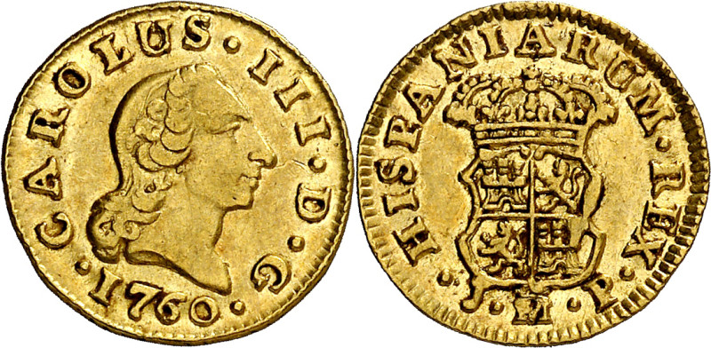 1760. Carlos III. Madrid. JP. 1/2 escudo. (AC. 1243). Corona ornada. Bella. Esca...