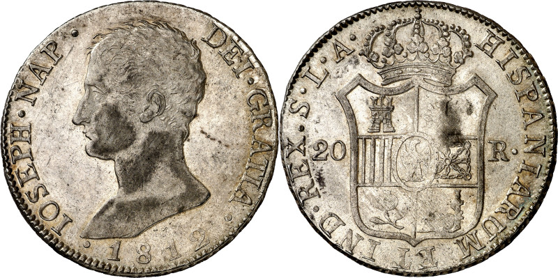 1812. José Napoleón. Sevilla. LA. 20 reales. (AC. 45). Ligera zona en reverso fl...