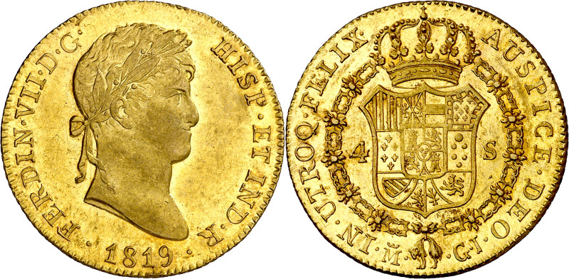 1819. Fernando VII. Madrid. GJ. 4 escudos. (AC. 1715). Mínimas rayitas. Bellísim...