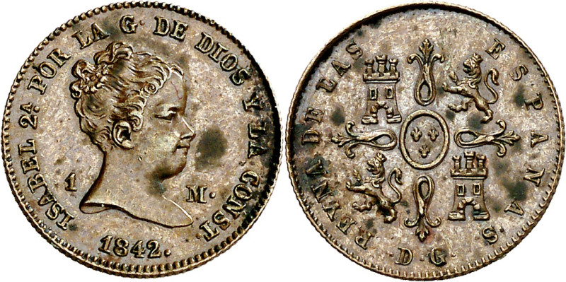 1842. Isabel II. Madrid. DG (Departamento de Grabado). 1 maravedí. (AC. 34). Bel...