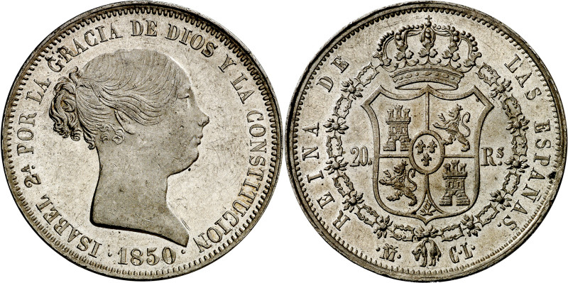 1850. Isabel II. Madrid. CL. 20 reales. (AC. 591). Leves rayitas. Bellísima. Bri...