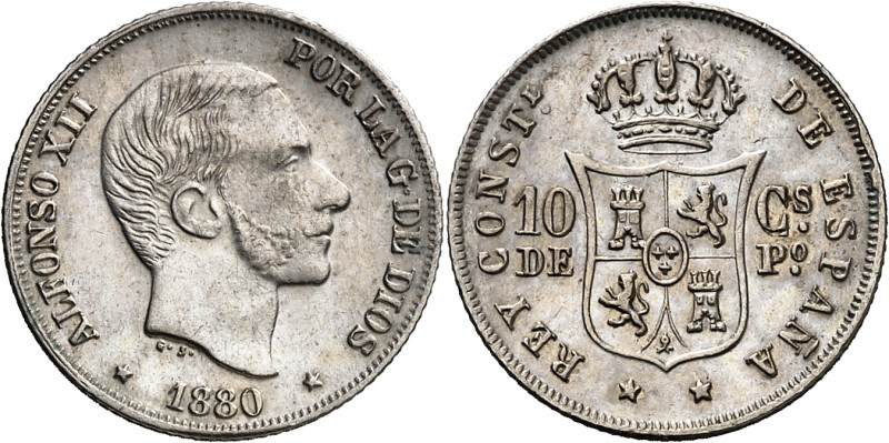 1880. Alfonso XII. Manila. 10 centavos. (AC. 92). Ligero exceso de plata en reve...